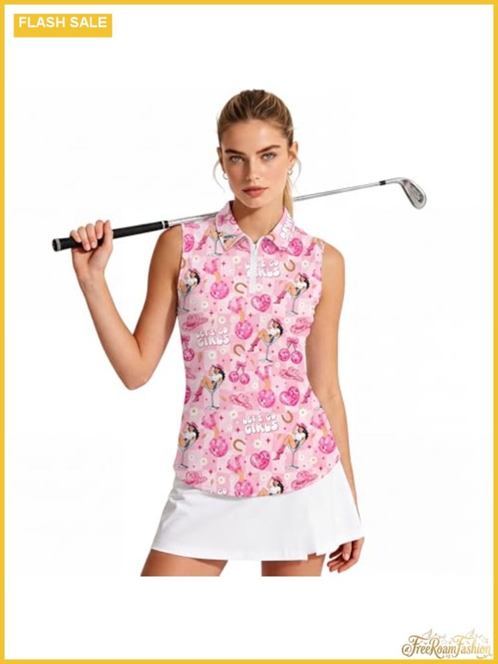 Sleeveless Golf Polo Shirt Women Zip Up Collared Tank Top Workout